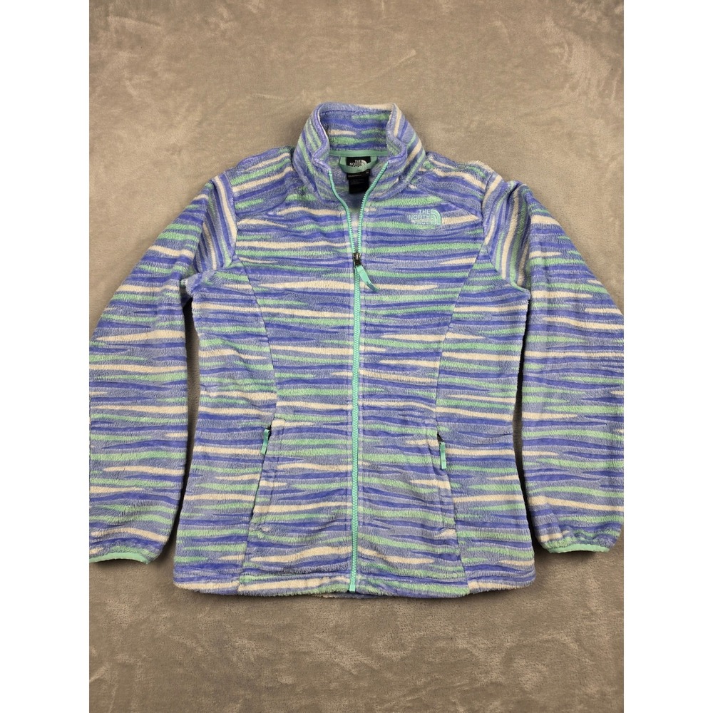 The North Face Fleece Jacket Youth Girls XL Blue Green Striped Full Zip Outdoor